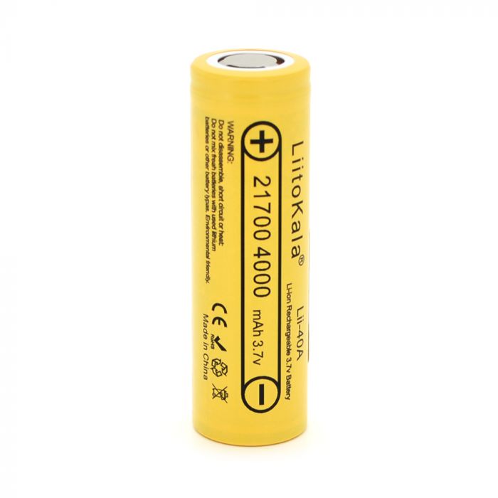 
					Акумулятор 21700 Li-Ion LiitoKala Lii-40A, 4000mah （400-4300mah）, 25A, 3.7V (2.5-4.2V), Yellow, PVC BOX