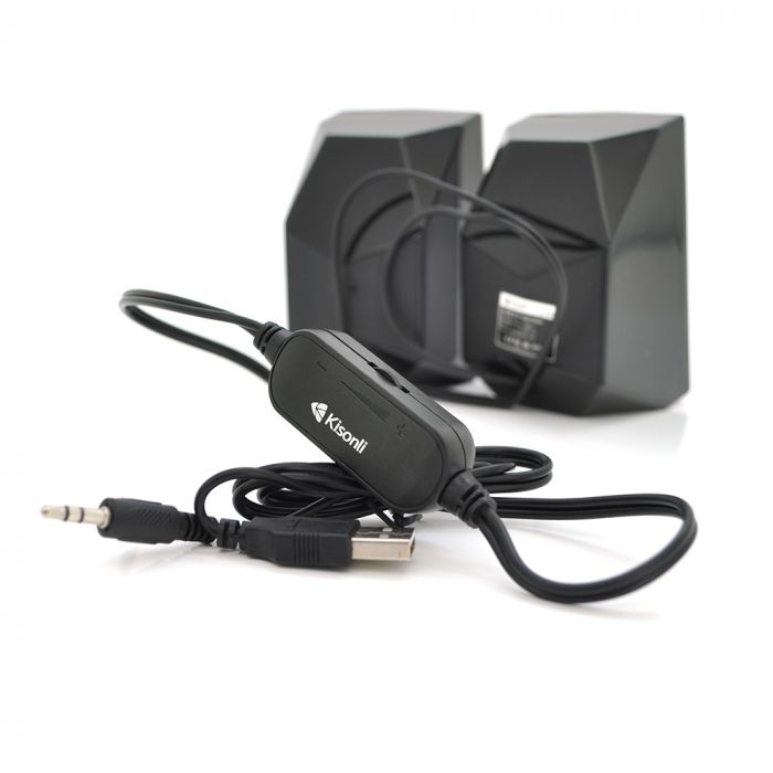 
					Колонки 2.0 Kisonli S-333 для ПК і ноутбука, USB + 3.5mm, 2x3W, 20Hz- 20KHz, Black, BOX, Q50