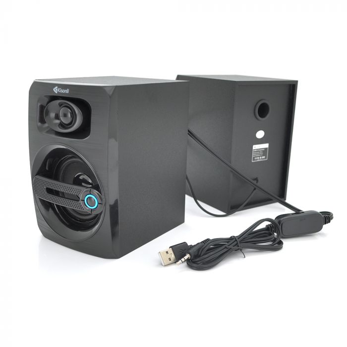 
					Колонки 2.0 Kisonli T-011 для ПК і ноутбука, USB + 3.5mm, 2x3W, 20Hz- 20KHz, Brown, BOX, Q30