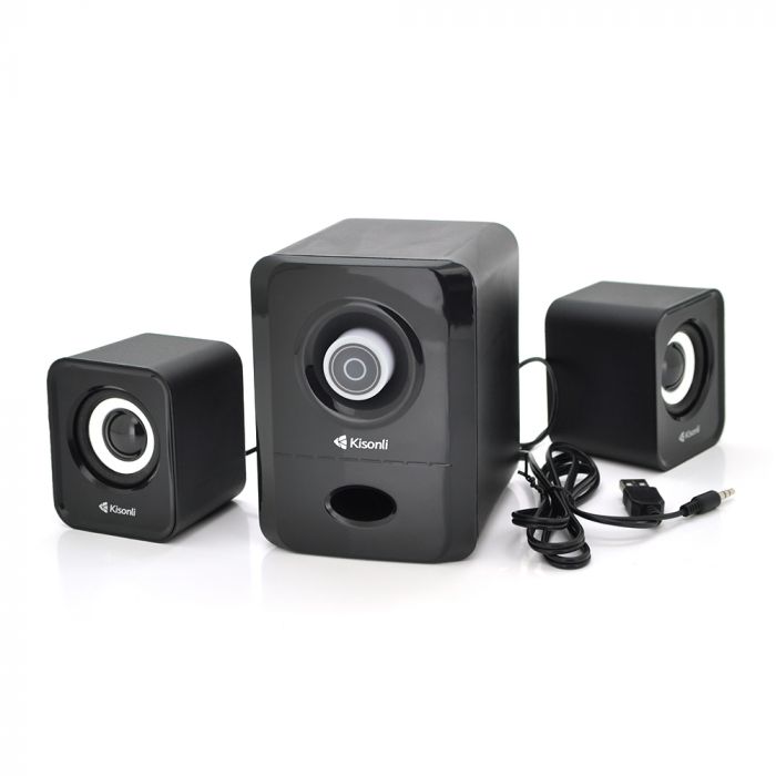 
					Колонки 2.1 Kisonli U-2900, для ПК і ноутбука, USB + 3.5mm, 5W + 2x3W, 20Hz- 20KHz, з сабвуфером, White, BOX, Q40