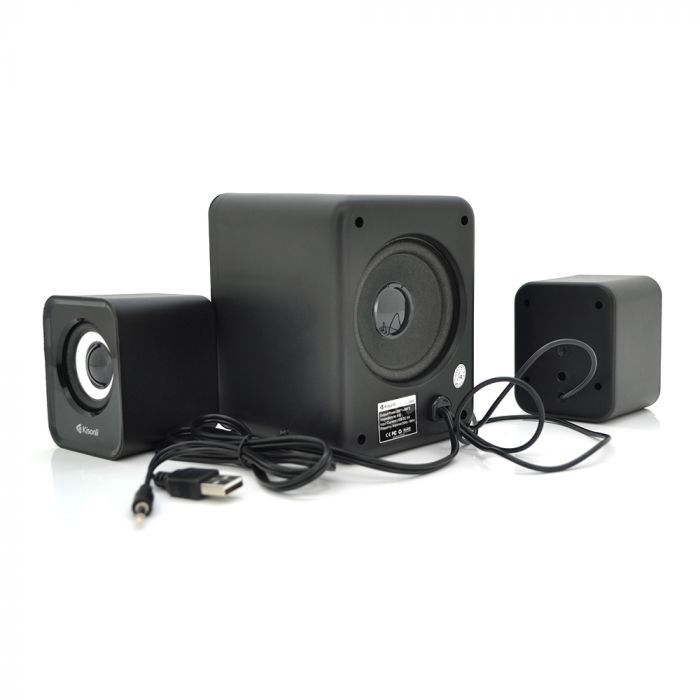 
					Колонки 2.1 Kisonli U-2900, для ПК і ноутбука, USB + 3.5mm, 5W + 2x3W, 20Hz- 20KHz, з сабвуфером, White, BOX, Q40