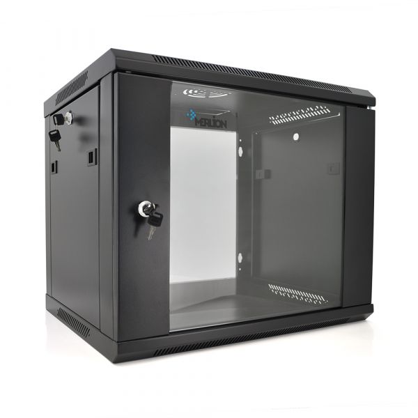 
					Шафа  Merlion 9U, 600*450*500 (Ш*Г*В)мм  загартоване скло, чорна. сталь 1,2мм з замком