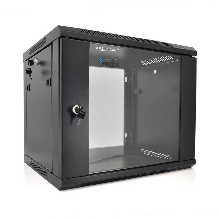 
					Шафа  Merlion 9U, 600*450*500 (Ш*Г*В)мм  загартоване скло, чорна. сталь 1,2мм з замком