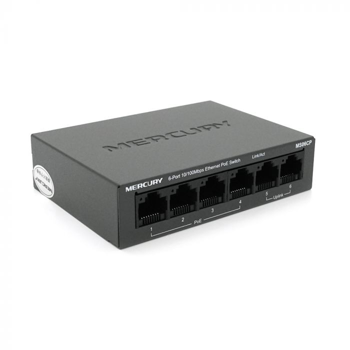 
					Комутатор POE Mercury MS06CP з 4 портами POE+ 2 порти UP-Link 100Мбіт, БП в комплекті, Q20