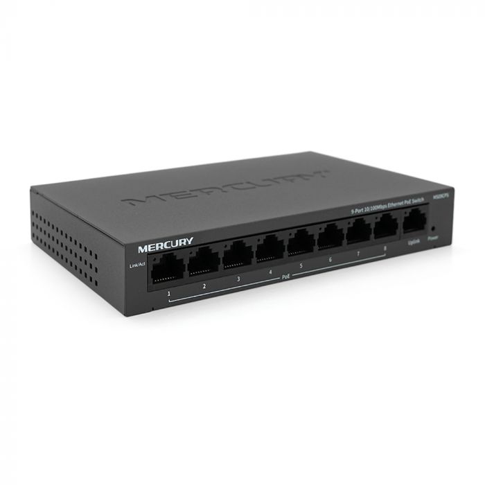 
					Комутатор POE Mercury MS09CPS з 8 портами POE + 1 порт UP-Link 100Мбіт, БП в комплекті, Q18