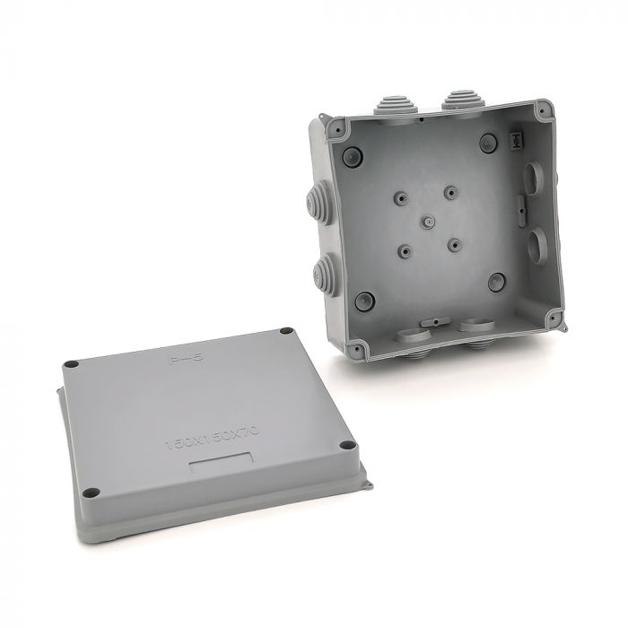 
					Коробка розподільна зовнішня PIPO Premium Р50 150х150х70мм; IP55; пластик; (РР) 8 гермовводів; сіра; Q18
