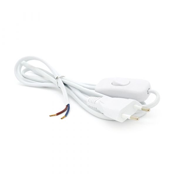 
					Кабель живлення Schuko з перемикачем, довжина 1.8м, перетин 0.5-0.75mm, під паяння, White, OEM