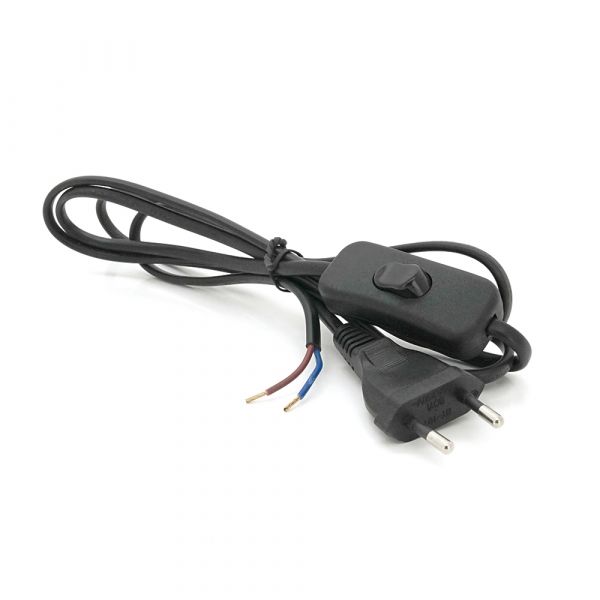 
					Кабель живлення Schuko з перемикачем, довжина 1.8м, перетин 0.5-0.75mm, під паяння, Black, OEM