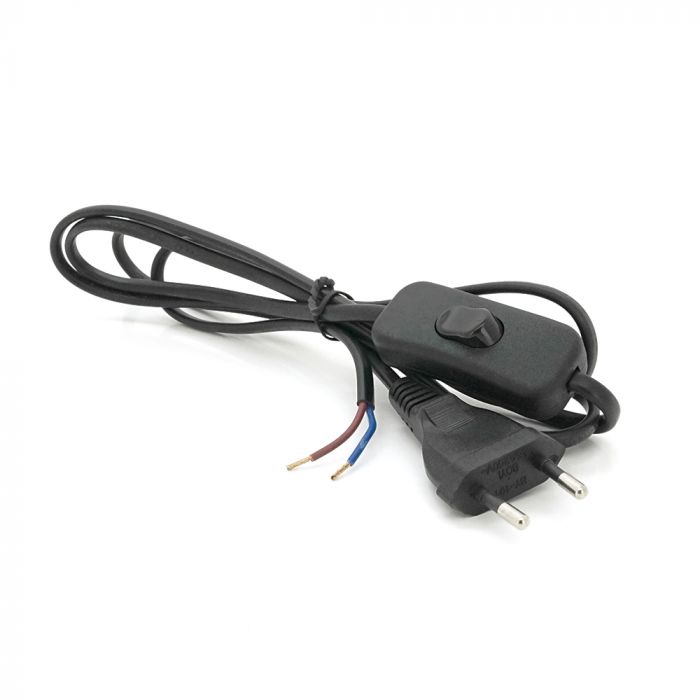 
					Кабель живлення Schuko з перемикачем, довжина 1.8м, перетин 0.5-0.75mm, під паяння, Black, OEM