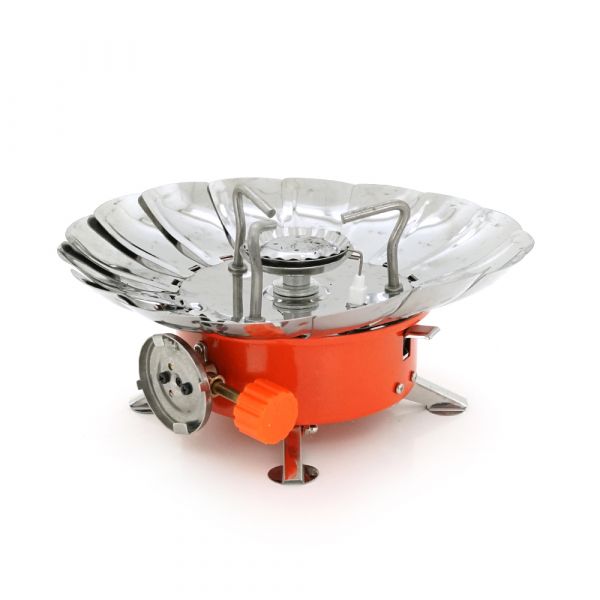 
					Туристичний газовий пальник K-202 з п'єзопідпалом та захистом від вітру під газові балони бутан, Box