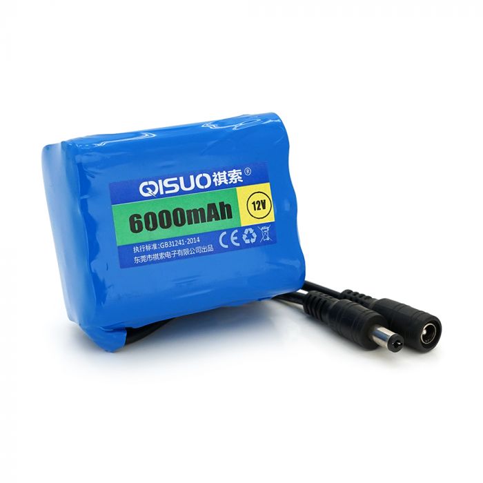 
					Акумуляторна батарея літієва QiSuo 12V 6A з елементами Li-ion 18650, DC5.5x2.1, (55x41x67mm)