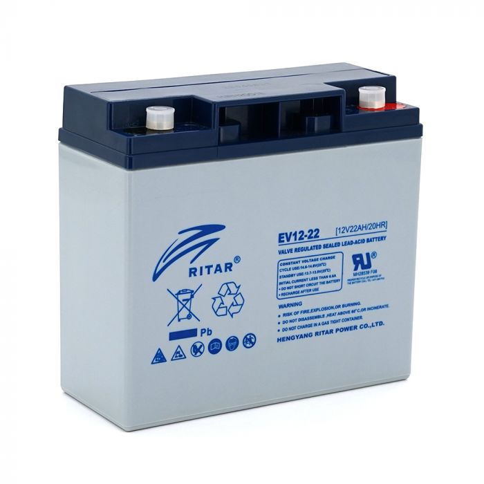 
					Тяговый  аккумулятор RITAR EV12-22,12V 22Ah, M5 ( 181 х 77 х 170 ), Q4