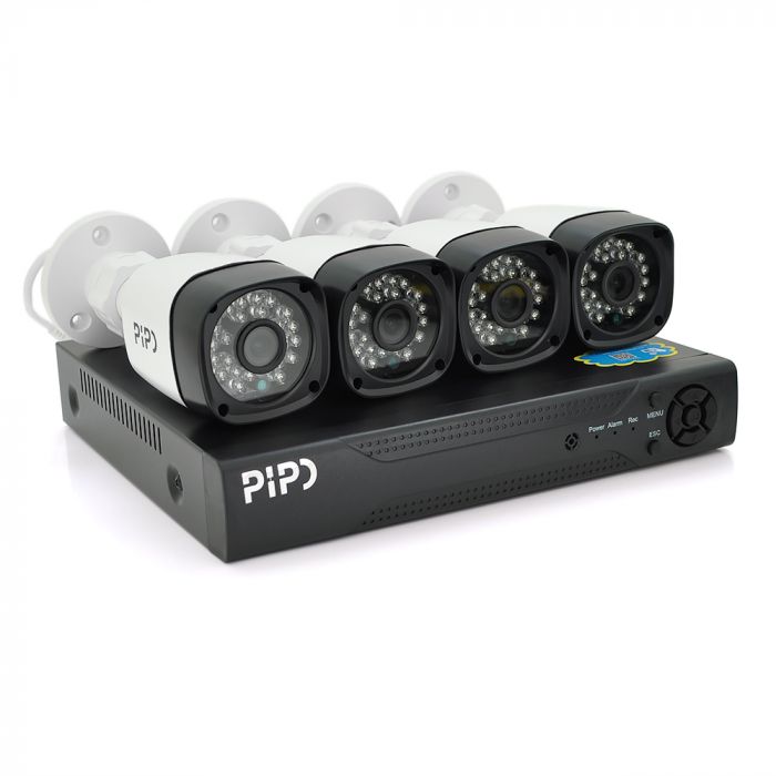 
					Комплект відеоспостереження Outdoor 016-4-5MP Pipo (4 вуличні камери, кабелі, блок живлення, відеореєстратор APP-Xmeye)