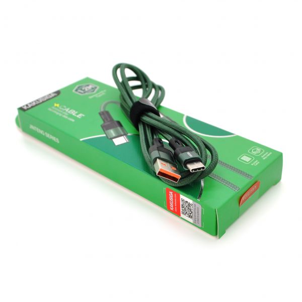 
					Кабель iKAKU KSC-458 JINTENG aluminum alloy fast charging data cable for Type-C, Green, довжина 1.2м, BOX