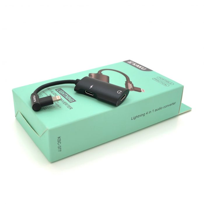 
					Аудіоконвертор iKAKU KSC-377 MAIQI 4 in 1 audio converter Lightning, Black, Box
