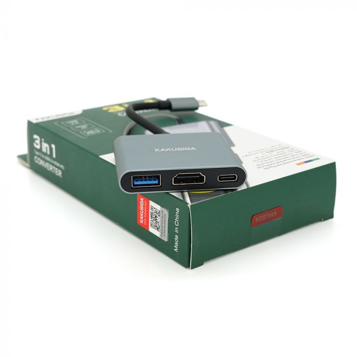 
					Конвертор iKAKU KSC-750 SHIXIN 3 in 1 (Type-C(тато)  to HDM(мама)+USB 3.0(мама)+PD(мама) 10cm, Silver, Box