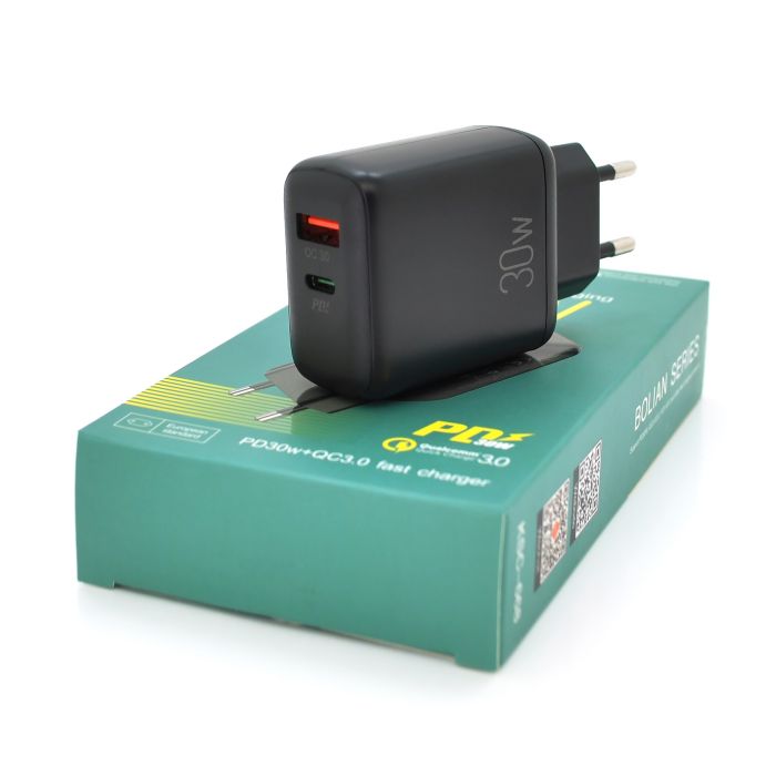 
					СЗУ AC100-240V iKAKU KSC-668 BOLIAN PD30W+QC3.0 Dual Port charger, Black, Box