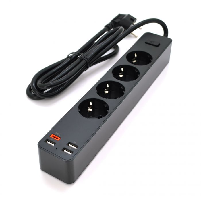 
					Мережевий фільтр KSC-717 Zhengya series на 4 розетки + 4 USB виходи 4000W, 1.8m, Black