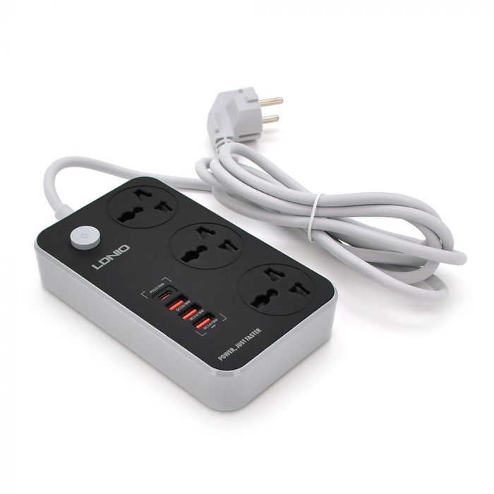 
					Мережевий фільтр LDNIO SC3412, 3 Розетки + 4 USB, 2 м, перетин 3х0,75мм, Black, Box