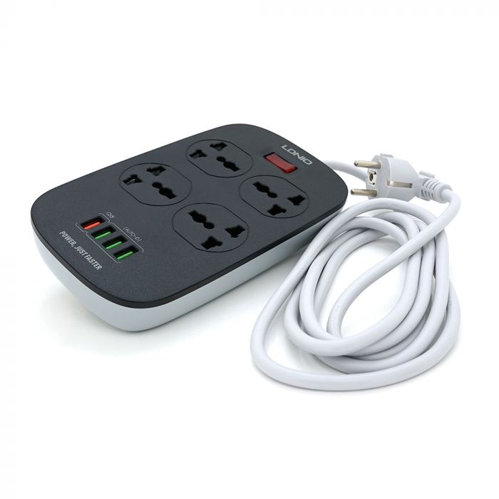 
					Мережевий фільтр LDNIO SC4407, 3 Розетки + 4 USB, 2 м, перетин 3х0,75мм, White, Box