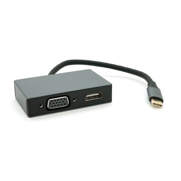 
					Хаб Type-C(тато) пластиковий, HDMI(мама)+VGA(мама), 23cm, Silver