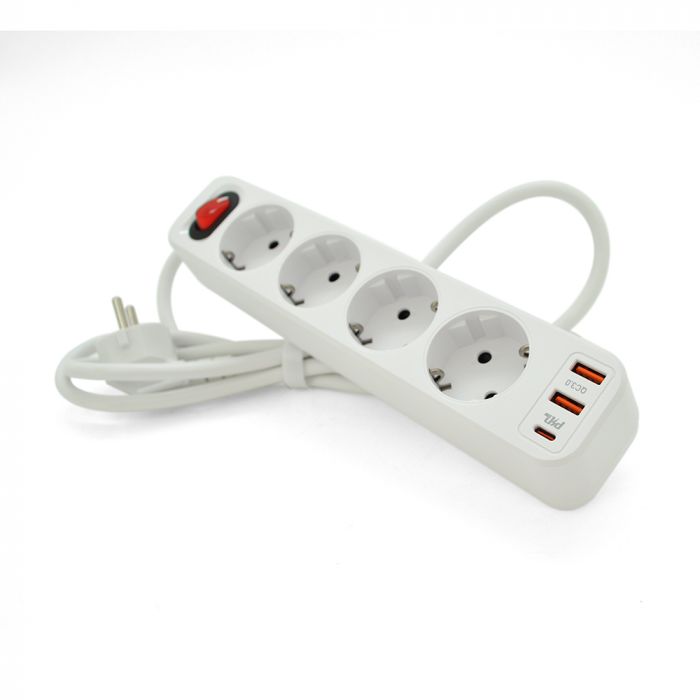 
					Мережевий фільтр HOCO NS1 на 4 розетки + 3 USB, 18W, 220В, White