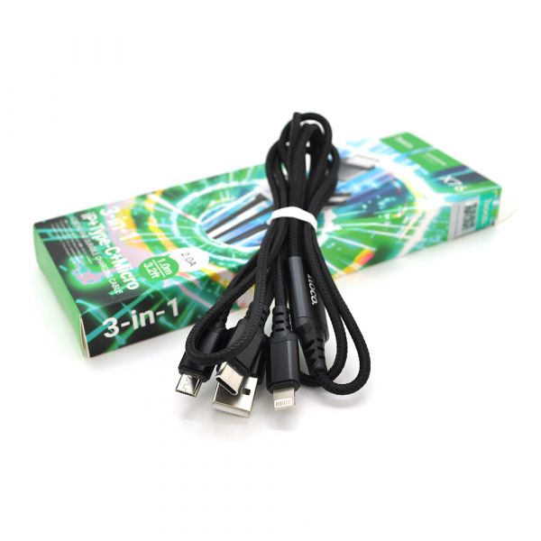 
					Кабель HOCO X76 USB-1 3 in 1 Micro/Iphone/Type-C, 2A, довжина 1м, Black, Box