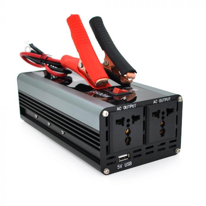 
					Інвертор напруги AEV3500W, 12/220V з апроксимованою синусоїдою, 2 універсальні розетки, 1*USB (DC:5V/2.4A), крокодили, BOX