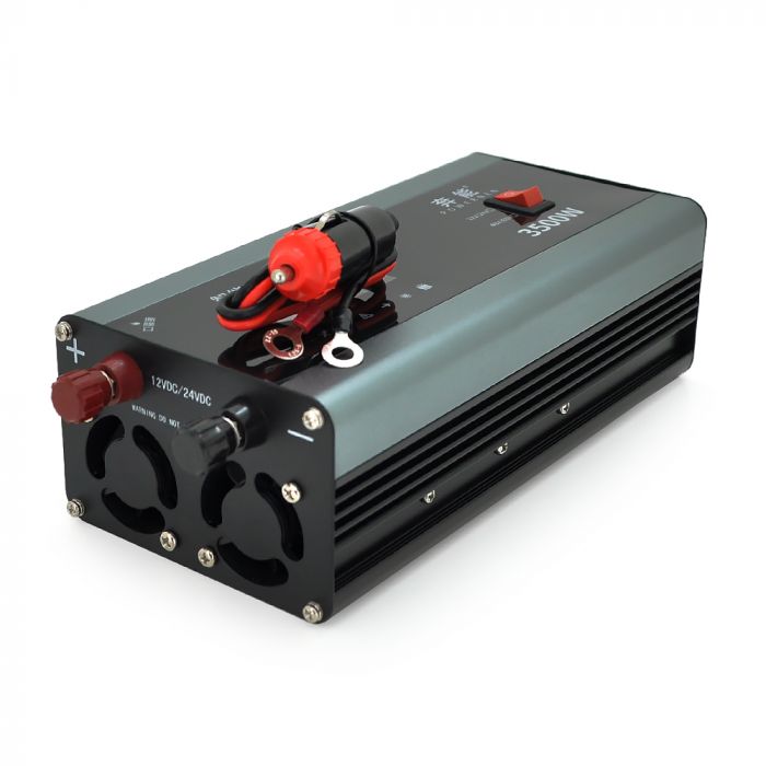 
					Інвертор напруги AEV3500W, 12/220V з апроксимованою синусоїдою, 2 універсальні розетки, 1*USB (DC:5V/2.4A), крокодили, BOX