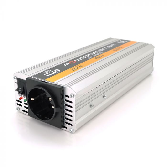 
					Інвертор напруги POWERMASTER-1000(600Вт), 12/220V, approximated, 1 універсальна розетка, клем + крокодили, Box