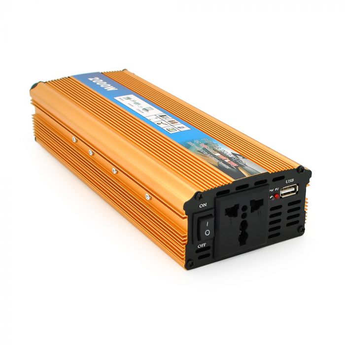 
					Інвертор напруги M2000W (DC:900W), 12/220V з апроксимованою синусоїдою, 1 універсальна розетка, 1*USB (DC:5V/2A), крокодили+прикурювач, BOX