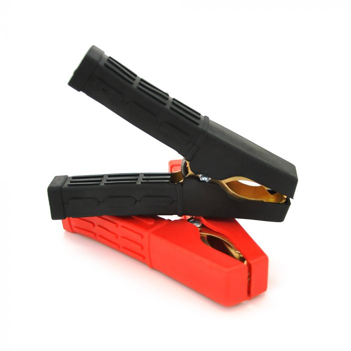 
					Набір акумуляторних затисків "крокодили" чорний + червоний 100А 100мм (щільний гумовий, рифлений кожух), з мідним покриттям, Пакет, Q2