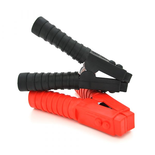 
					Набір акумуляторних затисків "крокодили" чорний + червоний 100А 160мм ( гумовий, рифлений кожух), мідь, Пакет, Q2