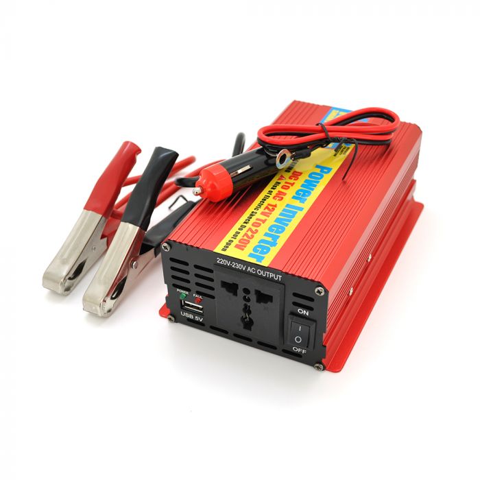 
					Інвертор напруги ERYUAN EY-1000 (600Вт), 12/220V, approximated, 1 універсальна розетка + USB, клем + крокодили + АЗУ, Box