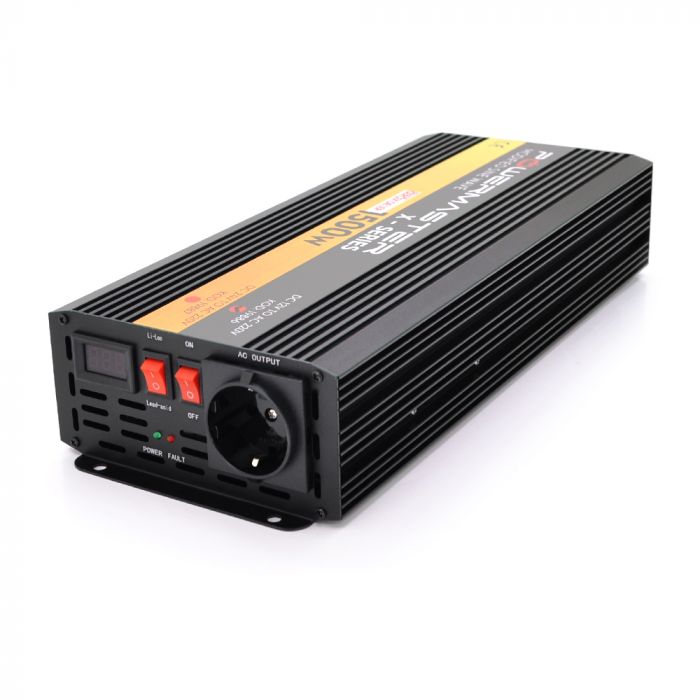 
					Інвертор напруги POWERMASTER-1500 (900Вт), 12/220V, approximated, 1 універсальна розетка, клем + крокодили, Box
