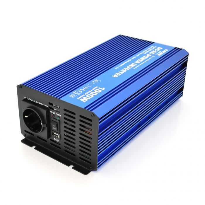 
					Інвертор напруги Carspa-SINUS P1000-122  (1000Вт), 12/220V, 2xShuko, 2USB, клеми, Box Q4