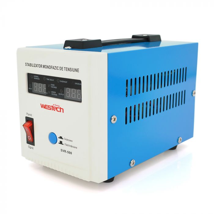 
					Стабілізатор напруги релейний Westech SVR-500VA/375W однофазний, напольного монтажу, LED дисплей, DC150-270V, AC230±8%, 2*Shuko, Q8