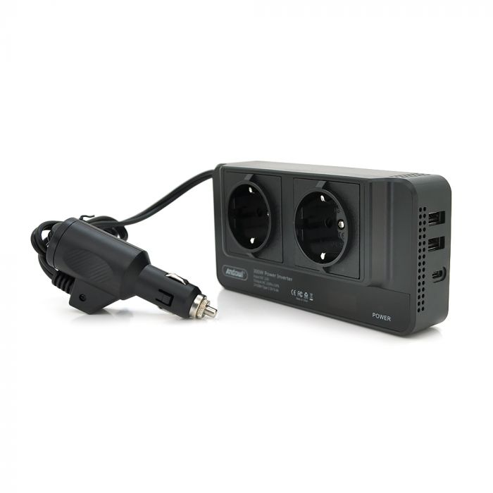 
					Інвертор напруги Q-CC8200 300W, 12/220V, approximated, 2 універсальні розетки+2USB+Type C, Box