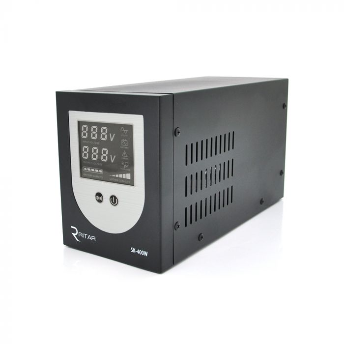 
					ДБЖ з правильною синусоїдою Ritar SK-600VA (400W), DC:145-275V, LCD-дисплей, 1Shuko socket, 12V під зовнішню батарею, струм заряду 10/15А, Q4