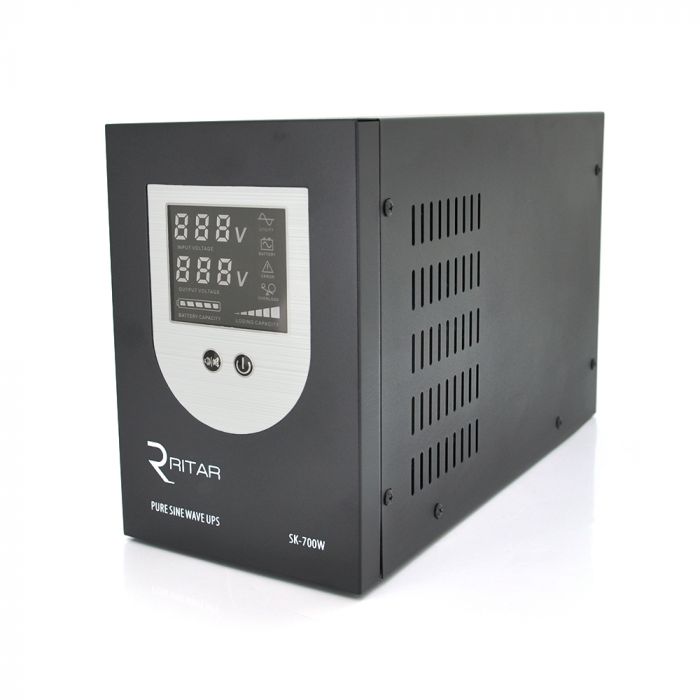 
					ДБЖ з правильною синусоїдою Ritar SK-1000VA (700W), DC: 145-275V, AC: 230V, LCD-дисплей, 2Shuko socket, 12V,  під зовнішню батарею, струм заряду 10/15A, Q2