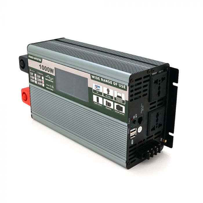 
					Інвертор напруги Demuda DMDPSW-1000W, 12V/220V, 1000W з правильною синусоїдою, 2 універсальні розетки, 2 USB, Rj 45, клемні дроти, Q6