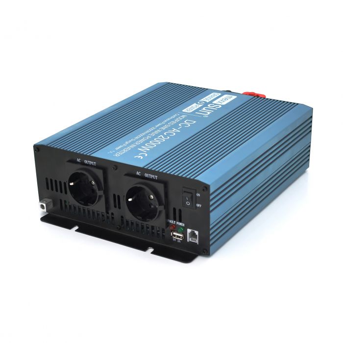 
					Інвертор напруги Mexxsun MXS-2000, 24V/220V, 2000W з правільною синусоїдою, 2 Shuko, клемні дроти, Q4