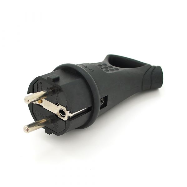 
					Вилка Євро із заземленням кутова з кільцем, розбірна, каучук, IP44, 16А 220V, колір чорний, Q30