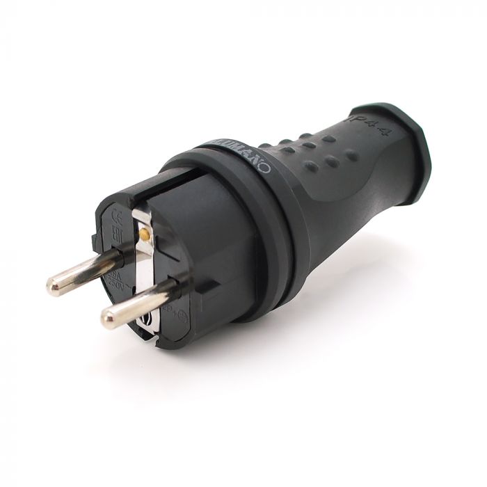 
					Вилка Євро із заземленням пряма, розбірна, каучук, IP44, 16А 220V, колір чорний, Q30