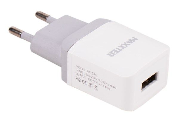 Зарядний пристрій Maxxter UC-24A 1 USB, 5V/2.1A білий