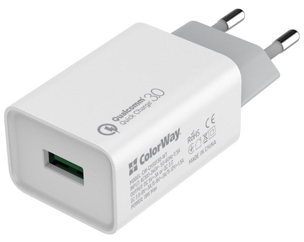 Пристрій зарядний мережевий Colorway 1USB Quick Charge 3.0 (18W) білий