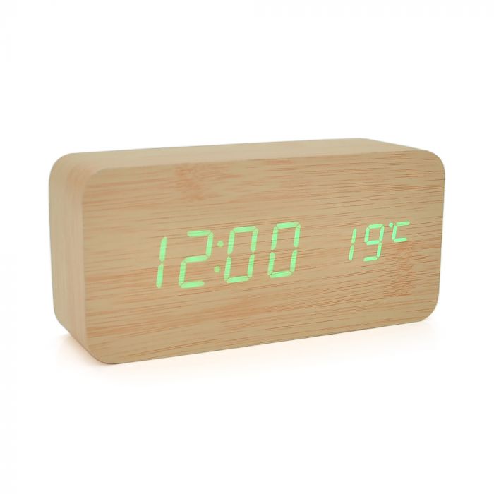 
					Електронний годинник VST-862 Wooden (Yellow), з датчиком температури, будильник, живлення від кабелю USB, Green Light