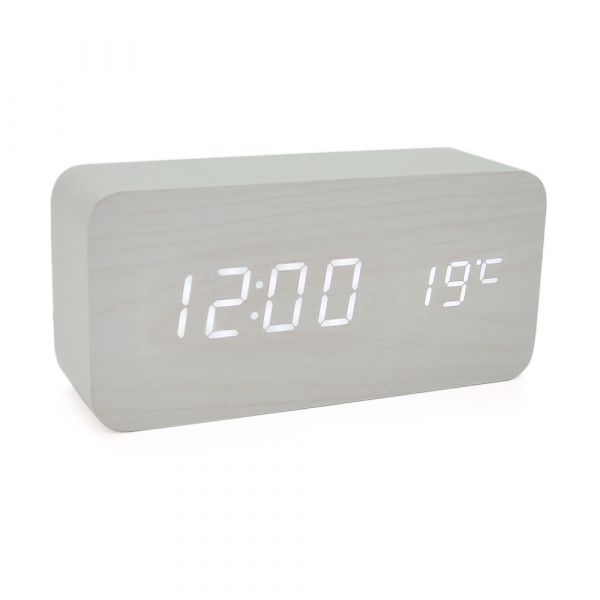 
					Електронний годинник VST-862 Wooden (White), з датчиком температури, будильник, живлення від кабелю USB, White Light