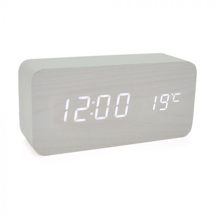 
					Електронний годинник VST-862 Wooden (White), з датчиком температури, будильник, живлення від кабелю USB, White Light