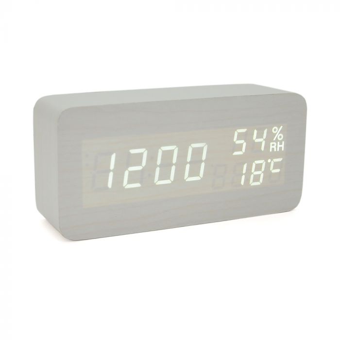 
					Електронний годинник VST-862S Wooden (White), з датчиком температури та вологості, будильник, живлення від кабелю USB, White Light
